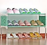 SUOERNUO 2/4/6段シューズラック カバー付き 下駄箱 薄型 折り畳み 軽量 可動式 収納 靴棚 シューズボックス (グリーン（2段）)