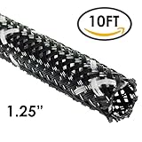 ペット高難燃性拡張可能な編組Sleeving 1.25 Inch - 10 Feet ブラック BSFR-J-125-10-BK/WT