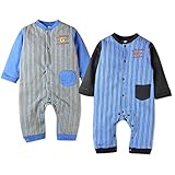 (グレー/80cm)ベビー服 男の子 カバーオール 長袖 Whole ホール 裏シャギー ストレッチ ストライプ柄 ロゴプリント 前開き スナップボタン バックマチ 男児 ベビー