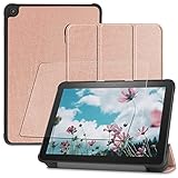 【全面保護グループ】対応 Amazon Fire HD 8 2020/ Fire HD 8 Plus 用のケース FOR Fire HD 8 Plus 用の保護カバー衝撃吸収 + FOR Amazon Fire HD 8 2020/ Fire HD 8 Plus 用の強化ガラスフィルム 表面硬度9H 飛散防止処理 タブレット 専用 液晶保護フィルム 全面保護 (rose gold)