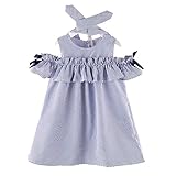 ベビー服 女の子 ワンピース ドレス 肩出し ちょう結び リボン　ストライプ 縞模様　夏　可愛い　シャレ 日常着 プレゼント ３-８歳　通園 発表会 旅行 記念日