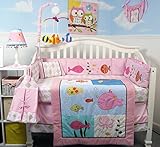 SoHo Pink Gold Fish Aquarium Baby Crib Bedding Set 13 pcs included Diaper Bag with Changing Pad & Bo
