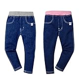 (ブルー/95cm)ベビー服 女の子 ロング パンツ ボトム ストレッチ スゴのび デニムニット ウエストゴム タグ 刺繍 女児 ベビー