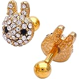 [スパイシーリップス] 【14G 】サージカルステンレス ボディピアス 軟骨ピアス ぷっくり煌き フェイス うさぎ ウサギ アニマル 0331 ゴールド