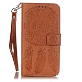 UNEXTATI LG K7 / Tribute 5 ケース PUレザー 手帳型ケース カバー カード収納 ストラップ 付き LG K7 / Tribute 5 用 Case Cover (ブラウン)