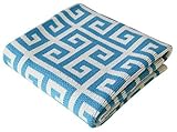 Greek Key, Turquoise Baby Blanket, Soft Cotton, Knitted, 30 x 40 inches by Humble Weave