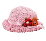 ピンク、赤ちゃんの夏のビーチ太陽の麦わら帽子、[2つの花を持つ太陽の帽子]