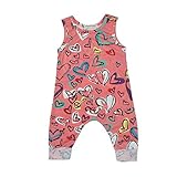 ZooArts ベビー服 ロンパース サロペット 幼児サイズ オーバーオール ハート柄 プリント 子供服 ボディスーツ 赤ちゃん 男女兼用 夏用 可愛い ファッション (70（0-6月）)
