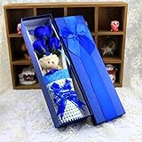 アイデアは、バレンタインデープレゼント3つの石鹸花+熊は、花束と彼女の誕生日の誕生日をプレゼントして (ブルー、)