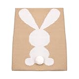 キッズ用　ブランケット　ベビー用　編み物　膝掛け　秋冬　ウサギ　可愛い　冷房対策　多機能　昼寝に対応（95*75cm） (ブラウン)