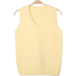 Mocoecole 春夏 軽い ニット ベスト 学生 vネック チョッキ スクール 高校生 ノースリーブセーター 無地 ゆったり (メンズ/レディス対応)