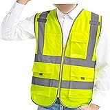 High Visibility Neon Green Zipper Front Safety Vest with Reflective Strips - Meets ANSI/ISEA Standar