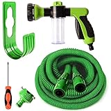 花園用伸縮ホース Kitclan 【強化版】 伸びるホース 5m-15m 3倍に伸びる 耐久性・丈夫さUP マジックホース 8パターン散水ノズル ガーデニング 掃除用 洗車ホース 洗剤容器付 【一年間