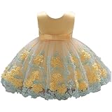 YAYUYAO 子供ドレス 女の子 披露宴 上品 結婚式 フラワーベイビーガールズ プリント 花柄ワンピース ノースリーブフォーマルドレス お姫様 発表会 0-24ヶ月 プリンセス (イエロー, 80
