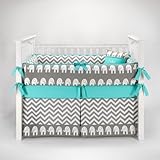 Elephant Chevron Zig Zag Gray & Turquoise Baby Bedding - 5pc Crib Set by Sofia Bedding by Sofia Bedd