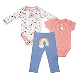 ベビーギア3個入り新生児長袖ボディスーツ、女の子半袖ボディスーツ&パンツセット US サイズ: 0-3 Months カラー: オレンジ