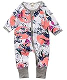 Plus Nao(プラスナオ) ベビー服 ジップアップ カバーオール ロンパース 足つき 長袖 長ズボン 前開き 花柄 フラワー 鳥 バード パイピング 80 2120