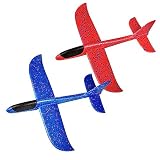 lifactlab. 飛行機 おもちゃ 外 公園 遊び 丈夫な 発泡スチロール 製 手投げ 2個 セット 6才以上用 (赤＋青)