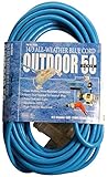 Coleman Cable 03268 14/3 SJTW Low-Temp Outdoor Extension Cord, Blue with 3-Lighted Outlets, 50-Foot 