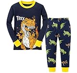 Gold treasure綿100%子供パジャマ長袖 キッズ 漫画のティラノサウルス寝間着2-7歳 (90cm(2歳))