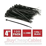 BuyCheapCables® 4" Black Nylon Cable Zip Ties Self Locking 2.5mm Tensile Strength 18lbs, 100-Pack [並