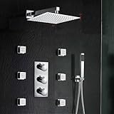 LightInTheBox 12インチ温度調節壁マウントシャワー蛇口3つハンドルRainfallシャワーミキサーシャワーマッサージジェットバスルーム洗面所シャワーシステム