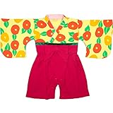 (キョウエツ) KYOETSU 袴ロンパース 袴風 カバーオール 女の子 ベビー着物 (60, 椿 イエロー)