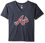 MLB Atlanta Braves女性用チーム半袖VネックTシャツロゴ、2 x、ネイビー/ヘザー