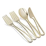 Posh Setting Modern Collection Heavyweight Polished Gold Plastic Silverware 160 Piece Gold Cutlery S