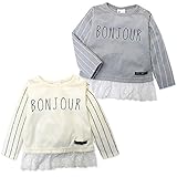 (アイボリー/90cm)ベビー服 女の子 トレーナー 長袖 レース裾 スナップボタン タグ装飾 ロゴプリント 女児 ベビー