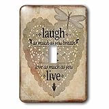 Spiritual Awakenings Sayings – Laugh and Liveスローガンとハートフレームonヴィンテージブラウンバック – 照明スイッチカバー – シングルトグルスイッチ(