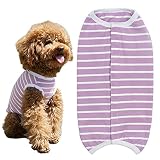 KUVEELA PET 術後服 犬 服 犬用品 術後ウェア 術後カバー服 エリザベスカラーの代わる 保護服 雄 雌兼用 避妊 離乳 傷口保護 皮膚病 通気 夏用 小型犬 中型犬（ＸＳ、パープルボーダー）