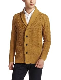 Silk Shawl Collar Aran Cardigan 13080312002810: Mustard