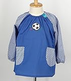子供用幼児用キッズ用スモック　無地（袖はギンガムチェック）　3柄6色　幼稚園　保育園 (100, サッカー青)