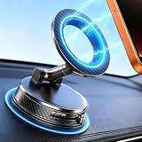 スマホホルダー 車用 【真空ゲル吸盤 & マグネット式】 車載ホルダー 片手操作 360度回転 伸縮アーム iPhone 15/14/13/12 他 MagSafe対応 Android 全機種対応 (ブラック)