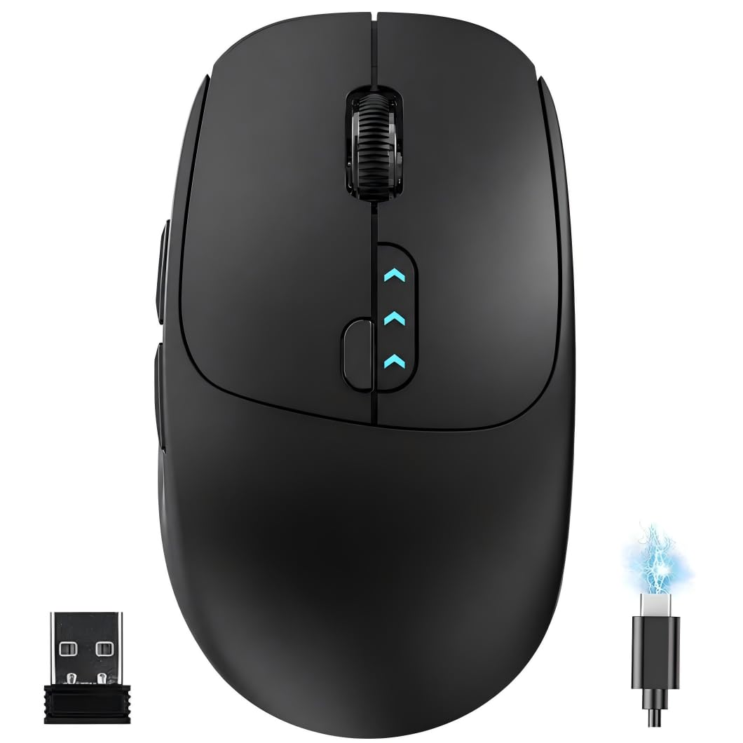 マウス 無線 ワイヤレスマウス 電池残量表示付き Bluetooth 5.2 + 2.4GHz 静音 瞬時接続 握りやすい 3段階DPI切替 Type-c充電式 省エネ 光学式 高感度 高精度 高耐久 携帯に便利な Mac/Windows/Surfa