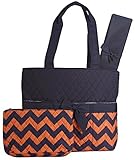 Orange Navy Chevron Quilted Diaper Bag with Changing Pad and Accessory Case - 3 Pieces by N. Gil [並行