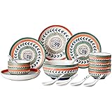 皿/プレート/ボウルセット、18ピース磁器食器セット、アメリカンマルチカラーディナー皿セット、オーブンおよび食器洗い機対応