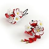 七五三 女の子用 紅白の花モチーフ 髪飾り 2点セット