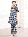 犬印本舗 fairy フェアリー マタニティ パジャマ 授乳口付き ママの声から生まれた 先染め チェック柄 半袖 ナイティ 産前 産後 入院 授乳服 前開き M～L ネイビー