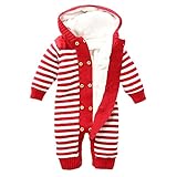 MNBS　ベビー服 キッズ服　横縞　よこじま あたたかい　防寒着　可愛い 子供　ニットキルト　ボーダー前開き　長袖　カバーオール セーター 女の子 男の子　レッド　76cm