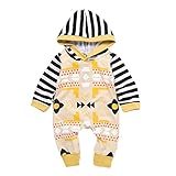 Tonsee ベビー服 女の子 男の子 ジャンプスーツ 赤ちゃん服 幼児 子供服 黄色 長袖 丸首 フード付き ４サイズ キッズ服 ロンパース カバーオール 満月/出産祝い/プレゼント 70CM－10