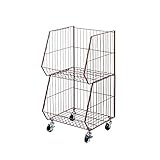 キャスター付きスタッキングバスケット　　ダークブラウン　Ａ（２段）