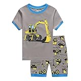 DDSOL キッズ 子供 ベビー 寝間着 服 パジャマスーツ 綿100％ 車柄 半袖 Tシャツ 半ズボン上下セット ブルドーザー