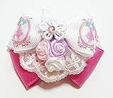 フィードゥリズ Fee du lis オリジナル ハンドメイド ダブル バレリーナ リボン ローズ ラインストーン ヘアゴム White：ホワイト