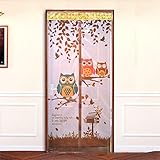 RaiFu 防蚊 ドアカーテン フクロウ 磁気 ドアデバイダー シアー カーテン バランシング デコレーション（プッシュピン付） ブラウン 90X210CM