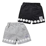 (ブラック/95cm)ベビー服 女の子 ショート パンツ ボトム フラワーモチーフレース ウエストゴム 女児　ベビー