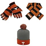 NCAAテキサスLonghornsグローブストライプニットポンポン付きニット帽and Striped Rugbyスカーフ3パックバンドル
