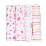 j & alex's 100% Cotton Muslin Swaddle Blankets in "Little Lady" 4 Count with Rockin' Green Laundry S