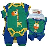 Nubyベビー男の子ブルーグリーンキリンOnesieパンツよだれかけブーティ5 pc Set 0 – 9 M カラー: ブルー